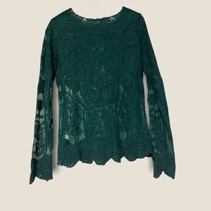 MAURICES LACE XL Turquoise Sheer Blouse